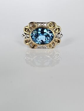 Earth Mined Swiss Blue Topaz Ring Palladium Sterling Silver 18k Sz 8! 💙💫